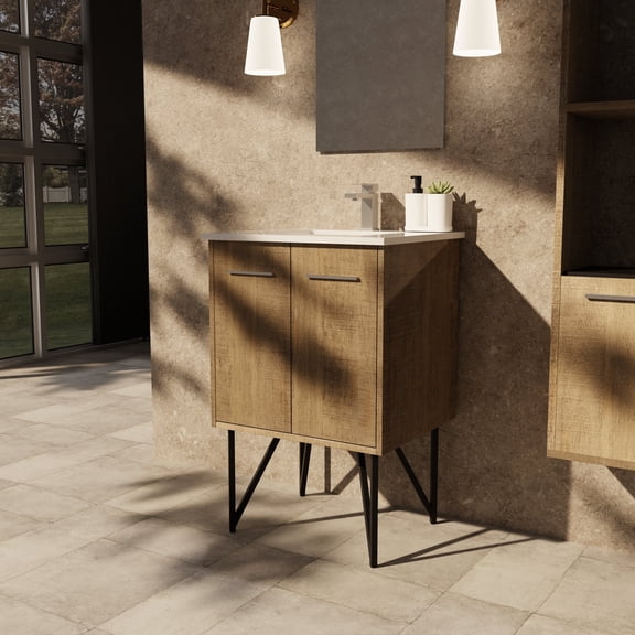 Lexora Home Lancy 24" Single Quartz Top Bathroom Vanity with Gun Metal Faucet