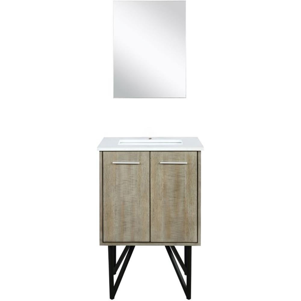 Rustic Acacia 24" Vanity with White Quartz Top and Frameless Mirror