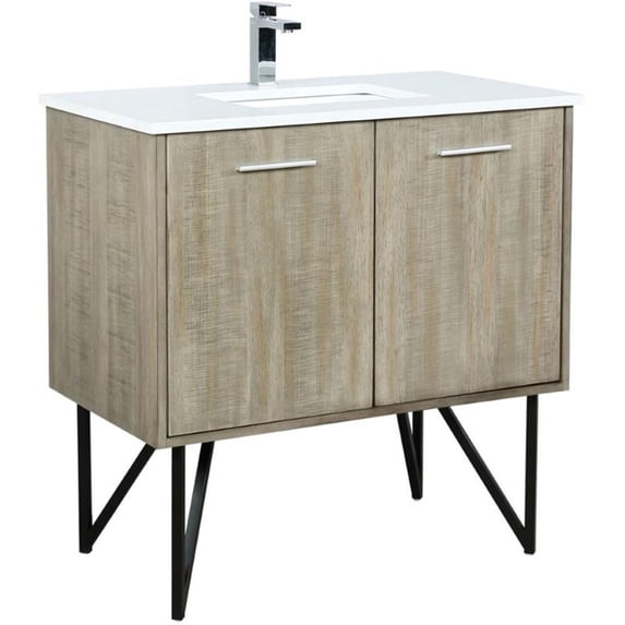 Lexora Home Lancy 36" Single Quartz Top Bathroom Vanity with Chrome Faucet