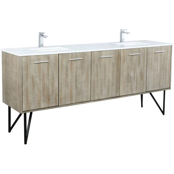 Lexora Home Lancy 80" Double Quartz Top Bathroom Vanity with Chrome Faucet