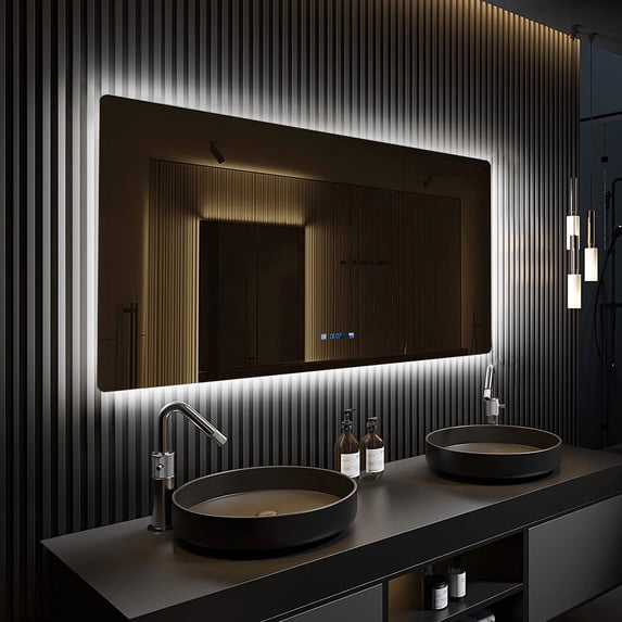 Lexora Home Lugano 60" x 32" LED Mirror with Defogger