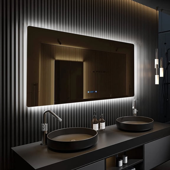 Lexora Home Lugano 60" x 32" LED Mirror with Defogger