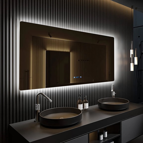 Lexora Home Lugano 60" x 36" LED Mirror with Defogger