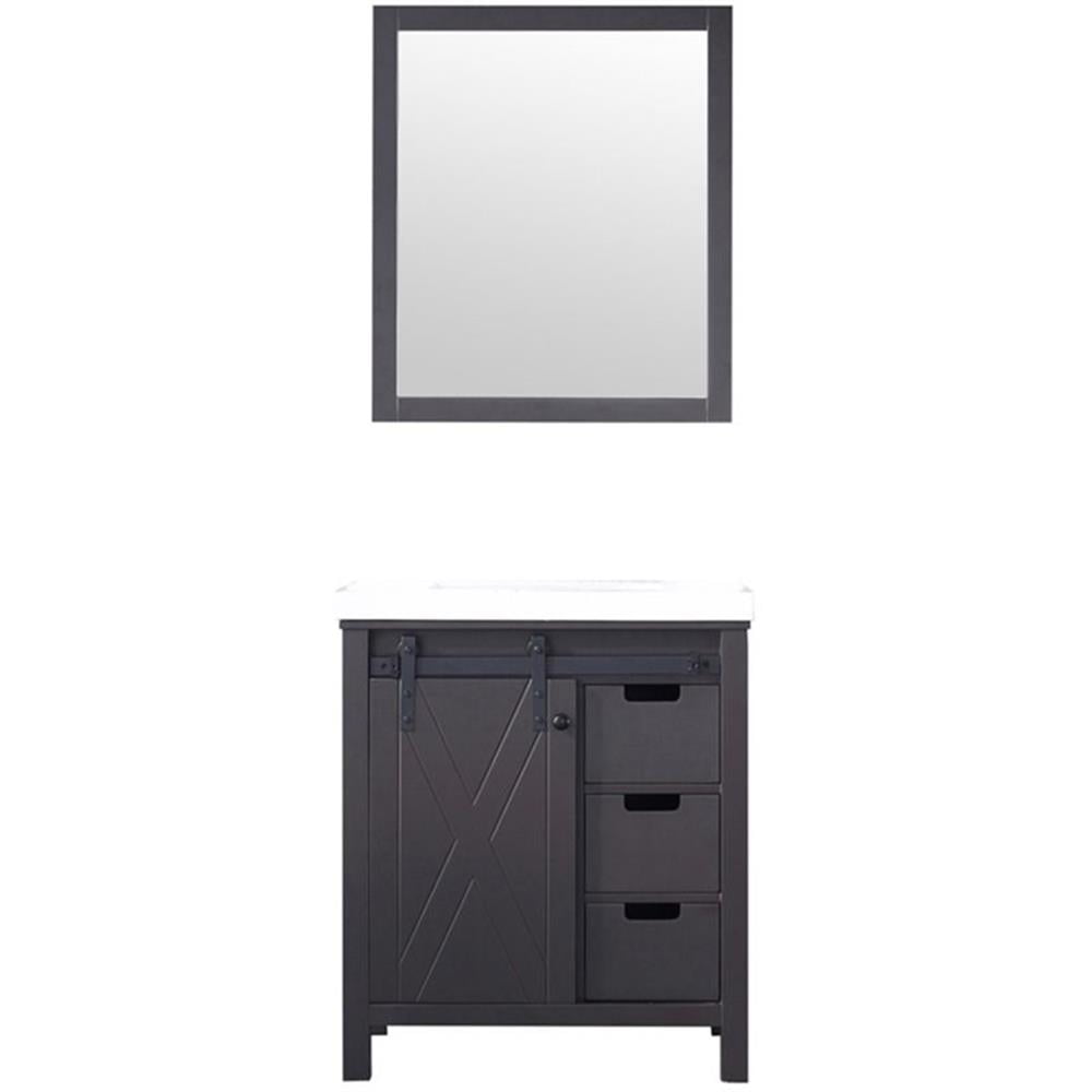 Marsyas 30" Brown Vanity with White Quartz Top and Mirror