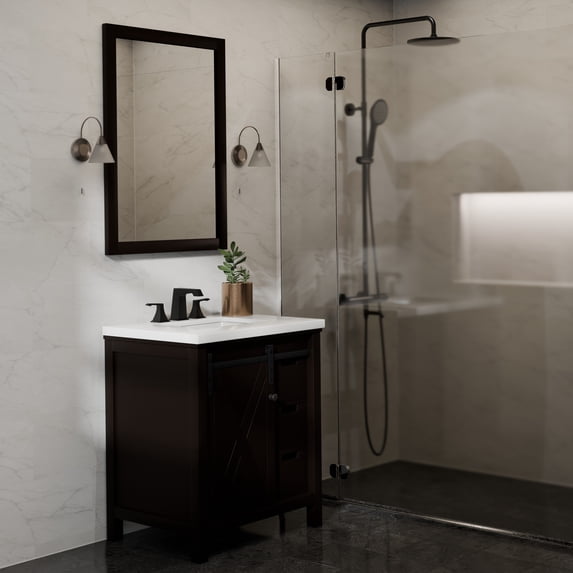 Lexora Home Marsyas 30" Single Vanity with Mirror in Brown