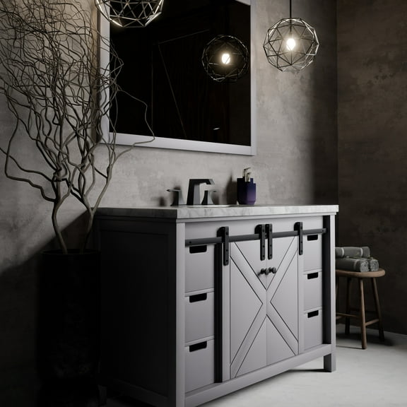 Marsyas 48 in W x 22 in D Dark Grey Bath Vanity and Carrara Marble Countertop