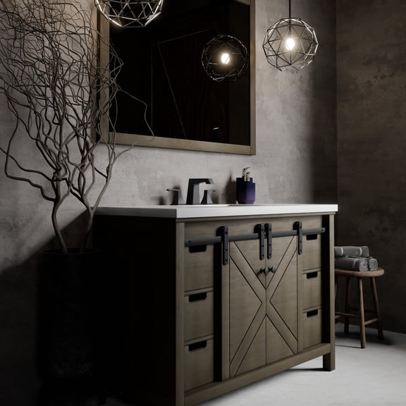 Lexora Home Marsyas 48" Quartz Top Single Vanity in Rustic Brown
