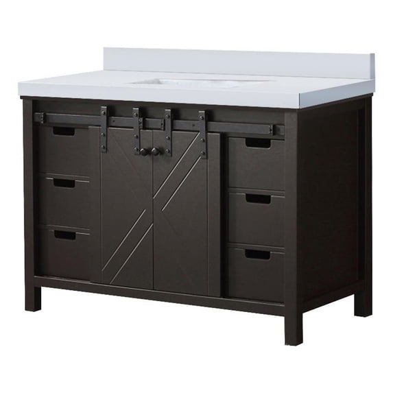 Lexora Home Marsyas 48" Quartz Top Single Vanity with Sink in Brown