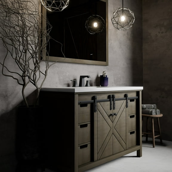 Marsyas 48 in W x 22 in D Rustic Brown Bath Vanity and 44 in Mirror