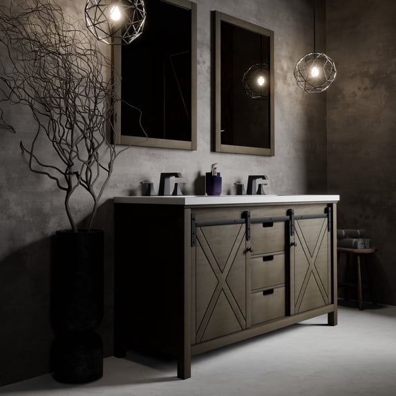 Lexora Home Marsyas 60" Quartz Top Double Vanity in Rustic Brown