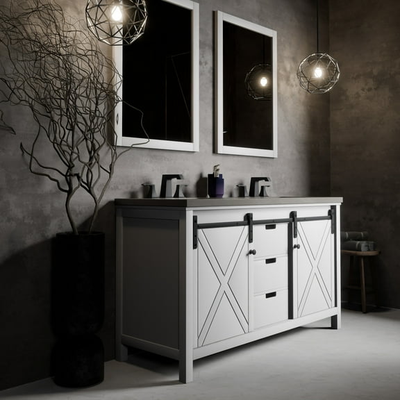 Lexora Home Marsyas 60" Quartz Top Double Vanity in White