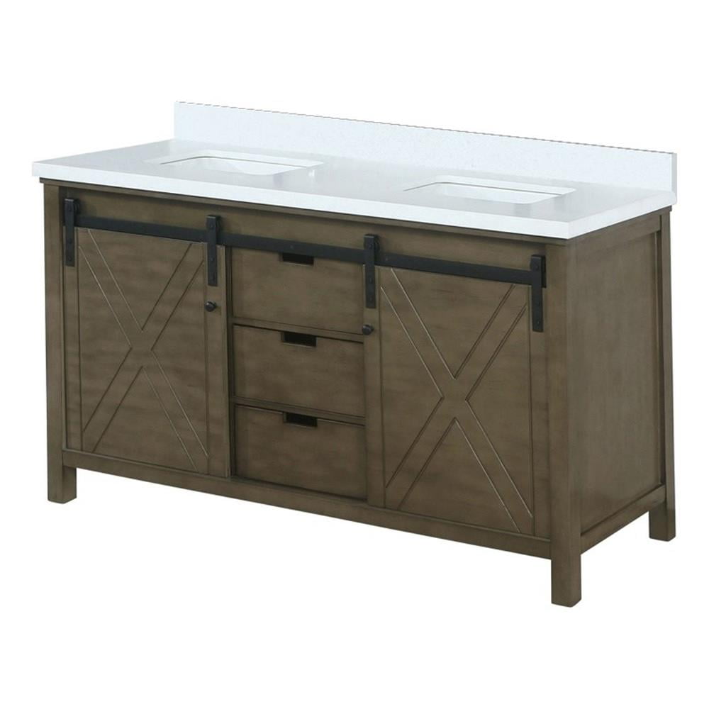 Marsyas 60" Rustic Brown Double Vanity with Quartz Top