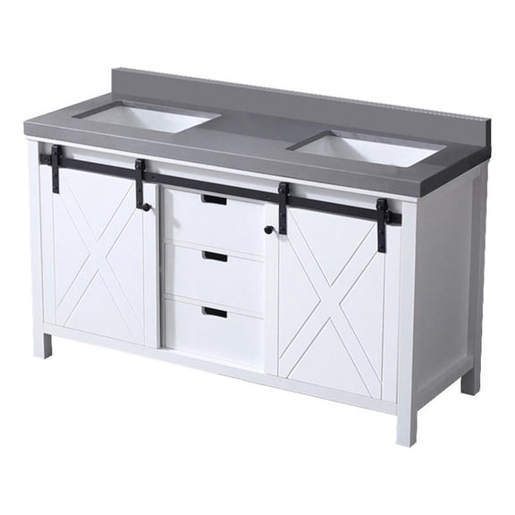 Lexora Home Marsyas 60" Quartz Top Double Vanity with Sinks in White