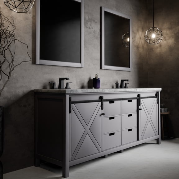 Lexora Home Marsyas 80" Carrara Marble Top Double Vanity in Dark Gray