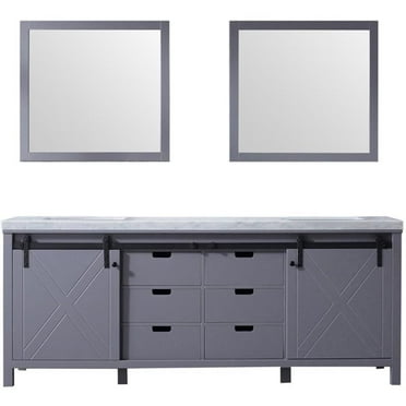 Lexora Home Marsyas 84" Carrara Marble Top Double Vanity in Dark Gray