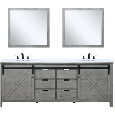 Lexora Home Marsyas 84" Quartz Top Double Vanity in Ash Gray