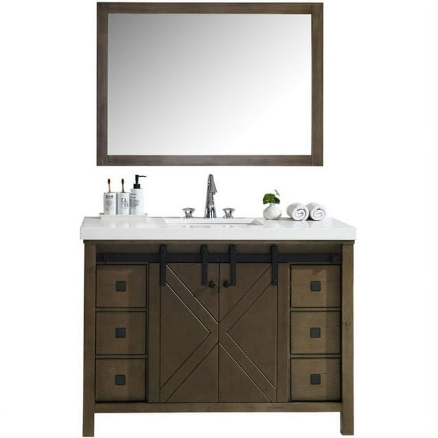 Lexora Home Marsyas Veluti 48" Quartz Top Single Vanity in Rustic Brown
