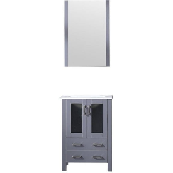 Volez 24 in W x 18.25 in D Dark Grey Bath Vanity, White Ceramic Top, and 22 in Mirror