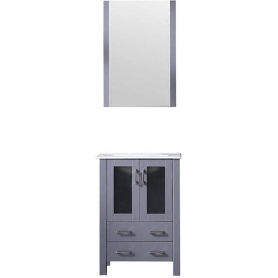 Volez 24 in W x 18.25 in D Dark Grey Bath Vanity, White Ceramic Top, and 22 in Mirror