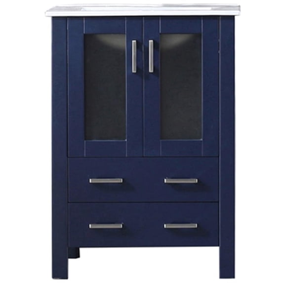 Volez 24 in W x 18.25 in D Navy Blue Bath Vanity and White Ceramic Top