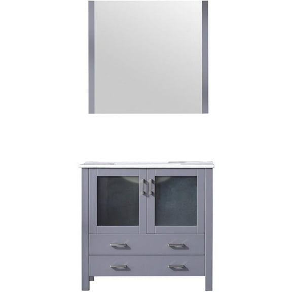 Lexora Home Volez 36" Single Vanity with Integrated Sink and Mirror in Dark Gray