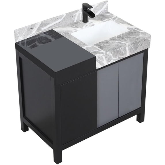 Lexora Home Zilara 36" Single Marble Top Bathroom Vanity with Black Faucet