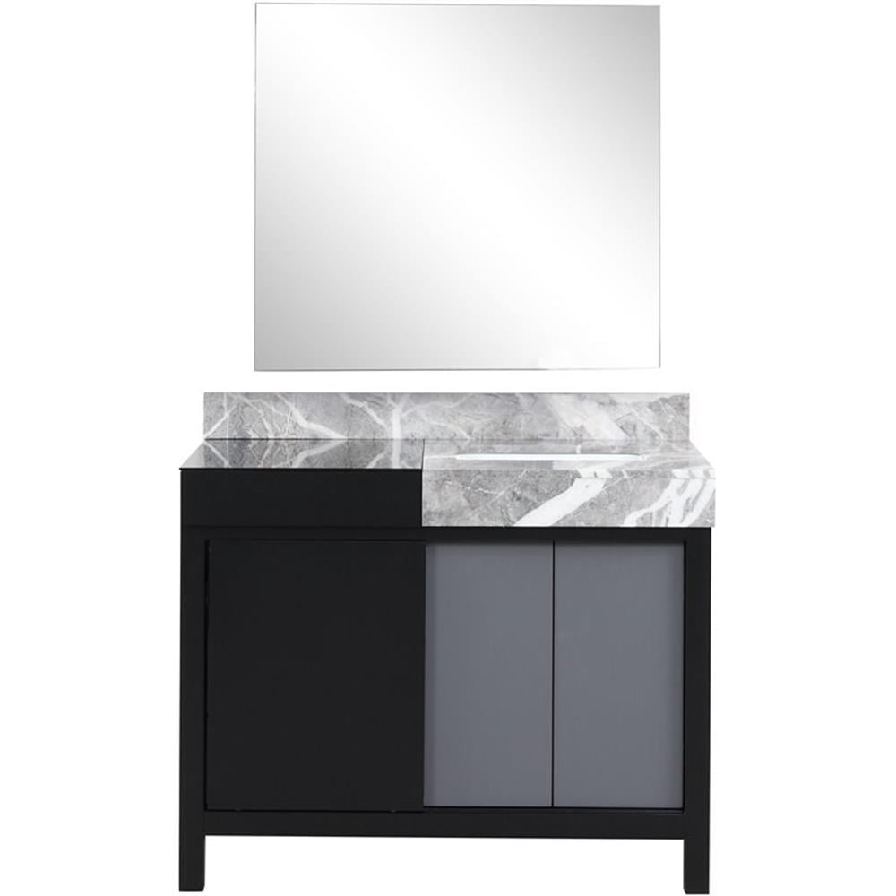 Zilara 42" Black and Gray Marble Top Bathroom Vanity with Mirror