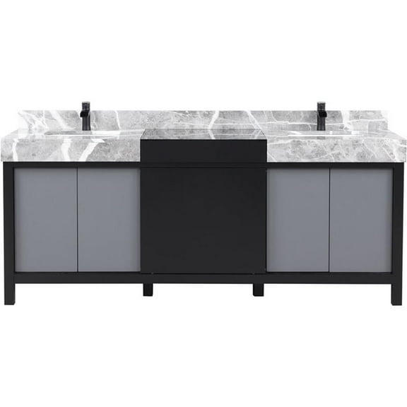 Lexora Home Zilara 80" Double Marble Top Bathroom Vanity with Black Faucet