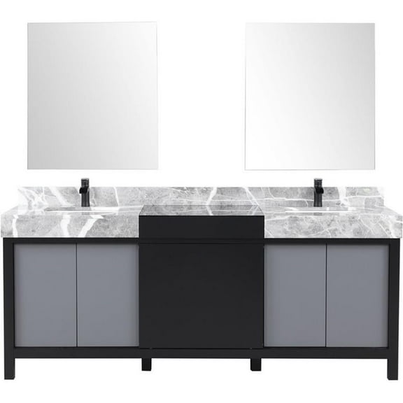 Lexora Home Zilara 80" Double Marble Top Bathroom Vanity with Mirror and Faucet