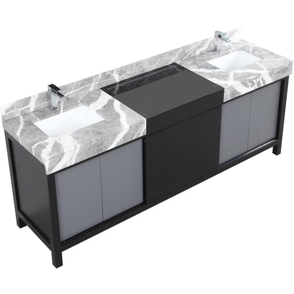 Lexora Home Zilara 84" Double Marble Top Bathroom Vanity with Chrome Faucet