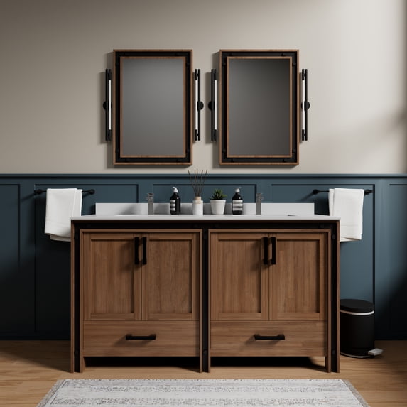 Lexora Home Ziva 60" Double Vanity with Mirrors in Rustic Barnwood