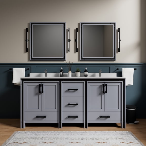 Lexora Home Ziva 72" Double Vanity with Mirrors in Dark Gray