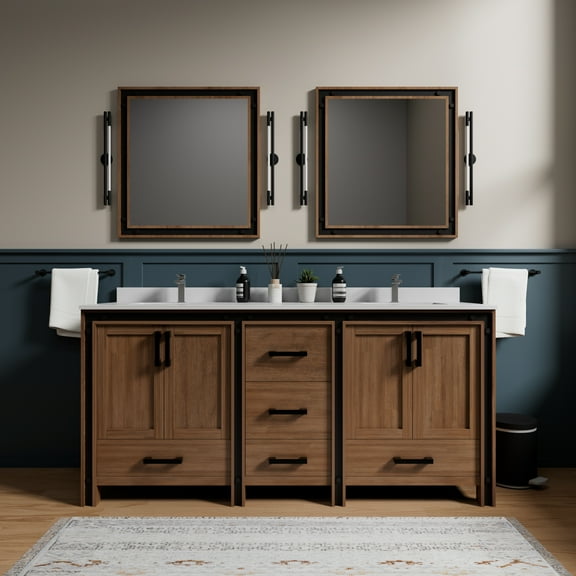 Lexora Home Ziva 72" Vanity Cabinet in Rustic Barnwood