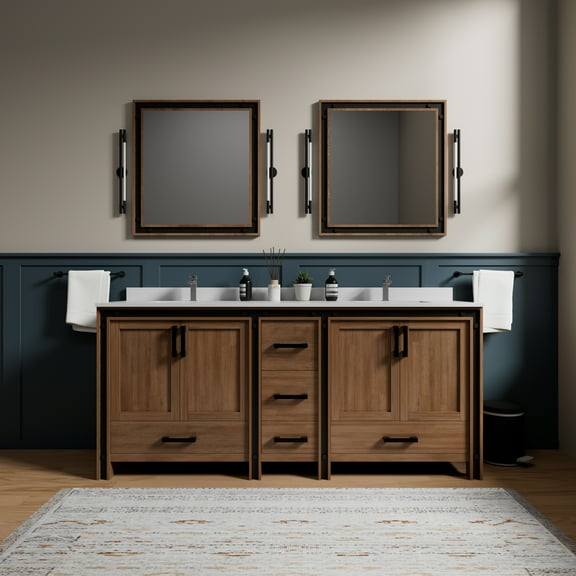 Ziva 80 in W x 22 in D Rustic Barnwood Double Bath Vanity and Cultured Marble Top