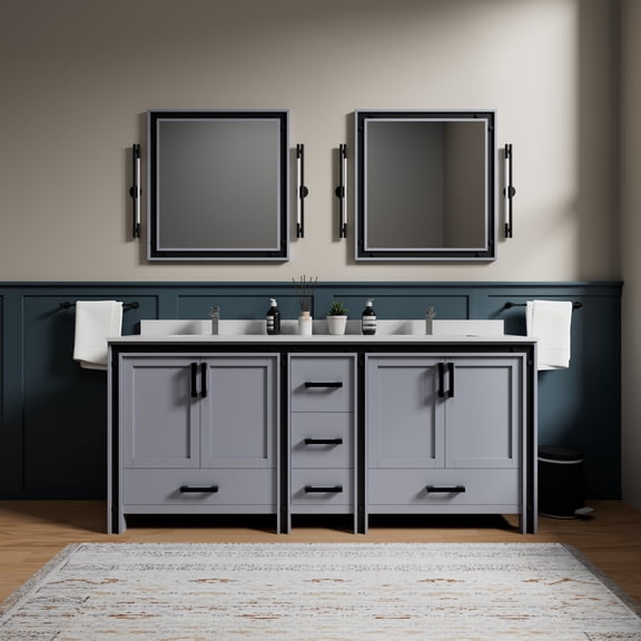 Ziva 80 in W x 22 in D Dark Grey Double Bath Vanity and Cultured Marble Top