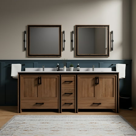Ziva 84 in W Rustic Barnwood Double Bath Vanity, Cultured Marble Top and 34 in Mirrors