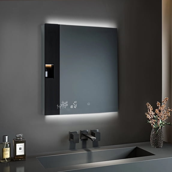 Lexora LS4832LEDMC 32 x 48 in. Savera LED Medicine Cabinet with Defogger, Black
