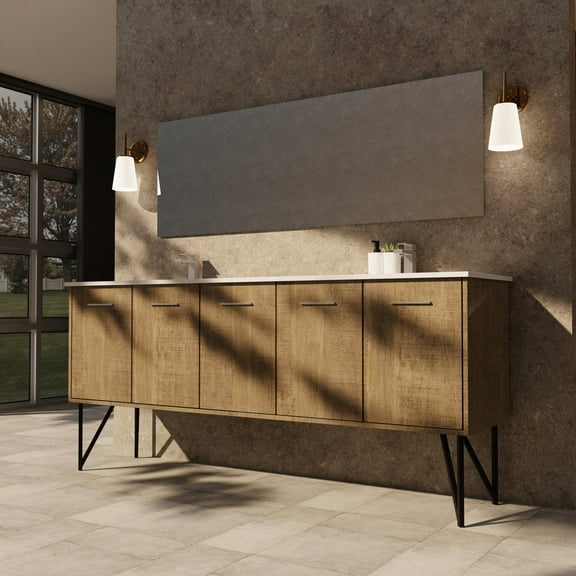 Lancy 80 in W Rustic Acacia Double Bath Vanity, Cultured Marble Top and Faucet Set