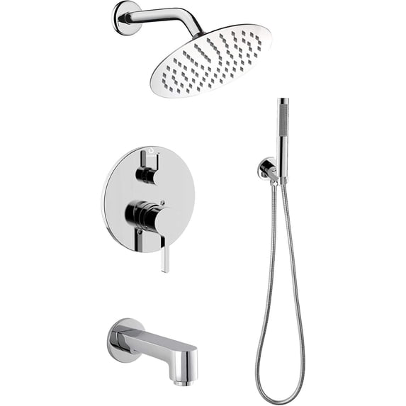 Lexora Salamonio 1-Spray Tub and Shower Faucet Combo with Round Showerhead and Handheld Shower Wand in Chrome