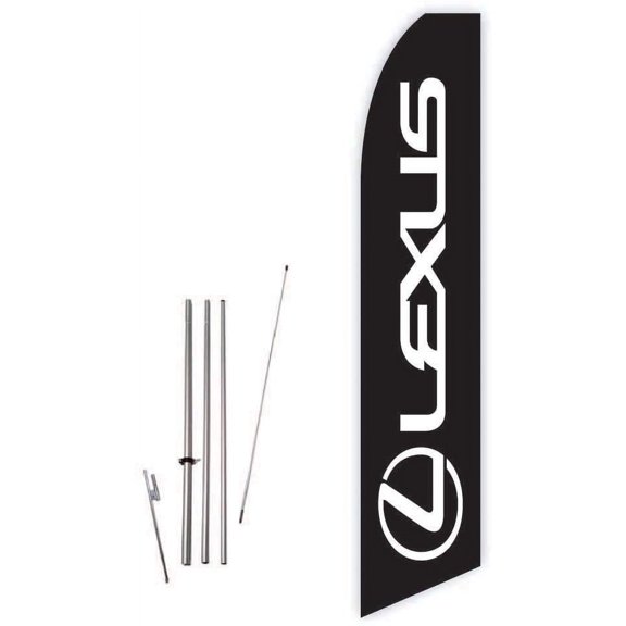 Lexus Black Super Novo Feather Flag - Complete with 15ft Pole Set and Ground Spike
