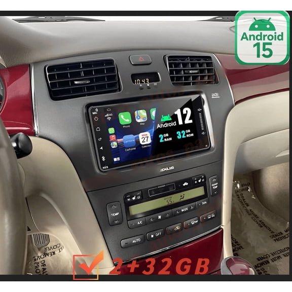 For Lexus ES330 2004 2005 2006, Android 15 Car Stereo, 7 Inch Touchscreen Radio with Wireless CarPlay & Android Auto, 2+32GB, Includes AHD Backup Camera & Microphone