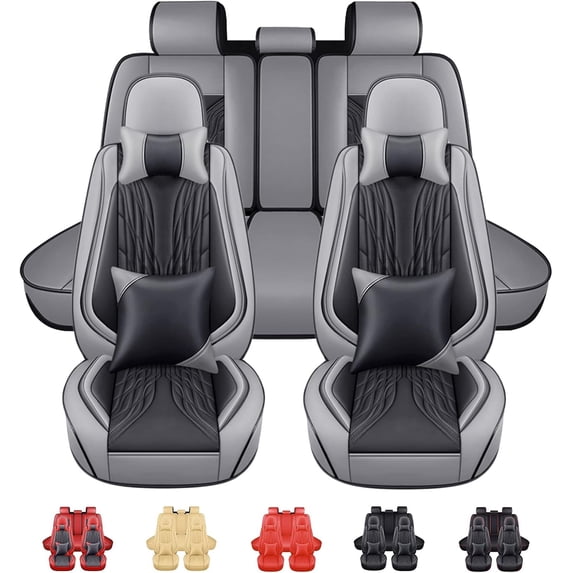 For Lexus GS350 Car Seat Covers Full Set Deluxe PU Leather 5 Seats Auto Front Rear Cushion Protector with Pillow for RX300 NX350 IS500 GS430 Black Gray