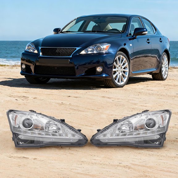 For Lexus IS250 IS350 2006-2010 Front Halogen & LED Headlight Assembly, Left+Right Driver & Passenger Side Head Lights Clear Lens, High Brightness Headlight Assembly Set Direct Replacement Headlamps