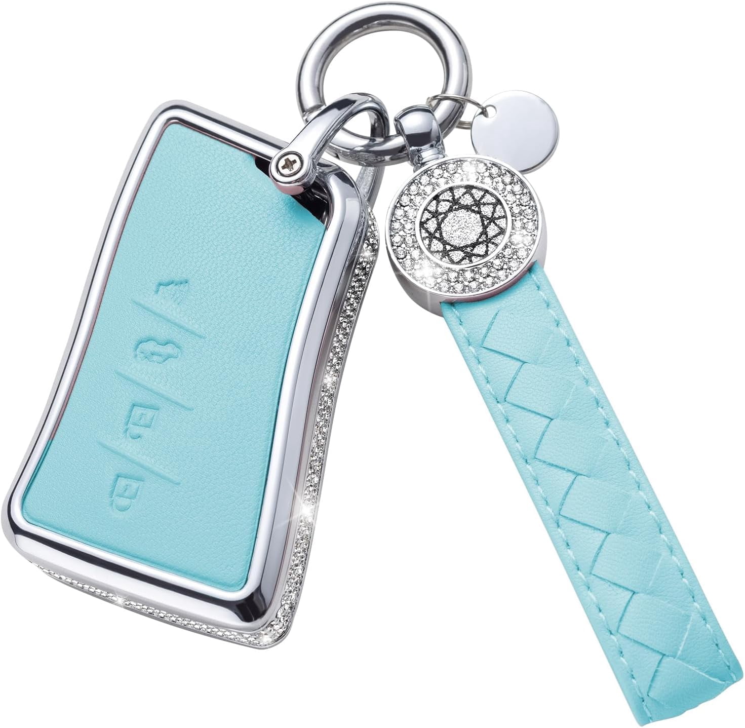 for Lexus Key Fob Cover with Keychain, Blue Leather Rhinestone Key Case ...