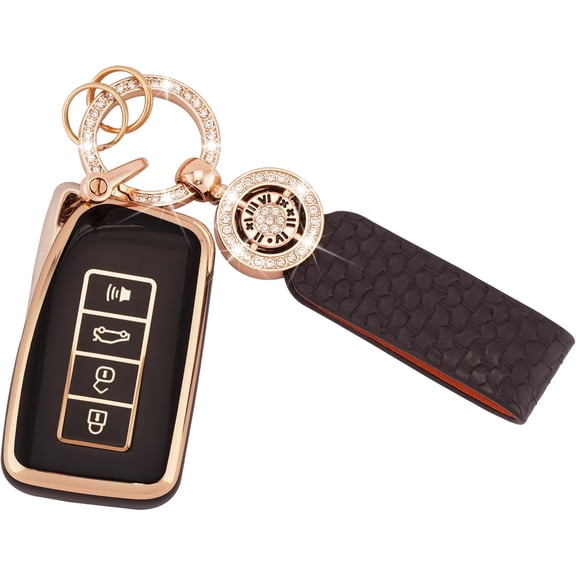 for Lexus Key Fob Cover Soft TPU Smart Car Key Shell Case for Lexus RX is ES GS LS NX RS GX LX LC 2 3 4 Buttons White Key Protector with Bling Leather Keychain