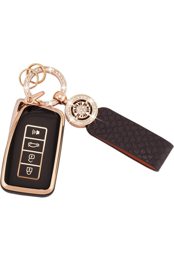 for Lexus Key Fob Cover Soft TPU Smart Car Key Shell Case for Lexus RX is ES GS LS NX RS GX LX LC 2 3 4 Buttons White Key Protector with Bling Leather Keychain