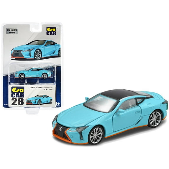 Lexus LC500 RHD "Goes Semi-Gulf" Light Blue w/Black Top and Orange Accents Ltd Ed to 720 pcs 1/64 Diecast Model Car by Era Car
