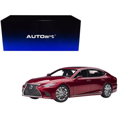 Lexus LS500h Morello Red Metallic with Chrome Wheels 1 18 Model Car by Autoart