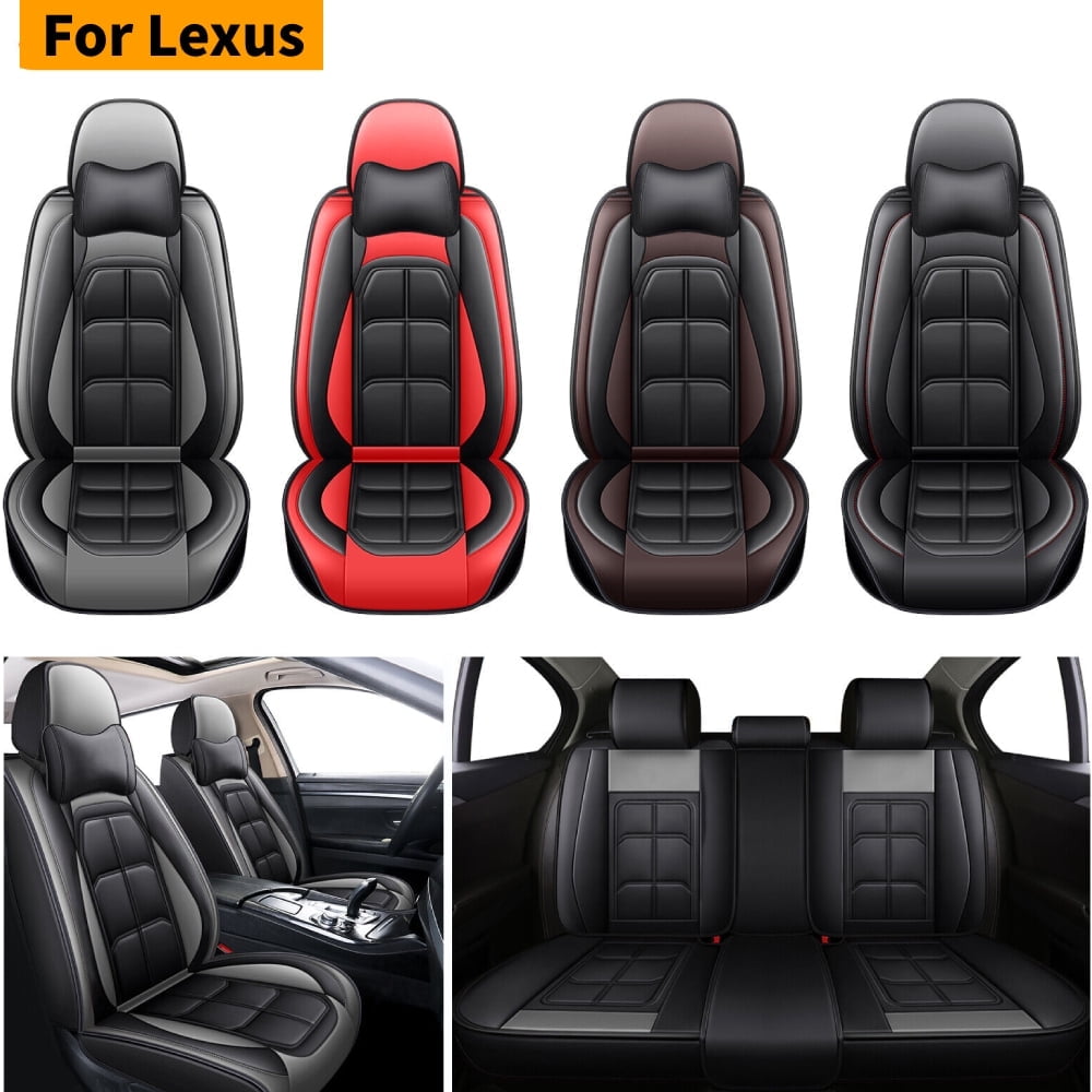 For Lexus LX450,LX470,LX570 Car Seat Covers,5-Seat PU Leather Cushion Protector,Full Set Front Back Seat Cover with 2 Pillows for RC200t,RC300,RC350 Black&Gray