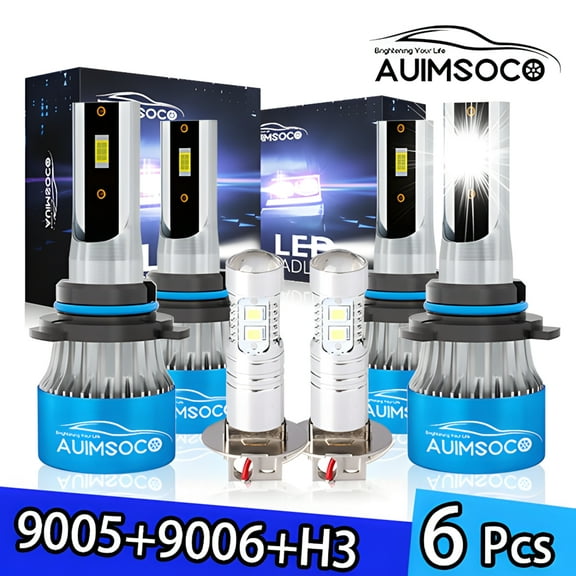 For Lexus SC300 1994-2000 9005 9006 H3 LED Headlight Hi-Lo Bulbs Fog Lights Combo 6-Pack Bulbs Kit White 6000k 8000 Lumens 50000 Hours Lifespan 300% Brighter